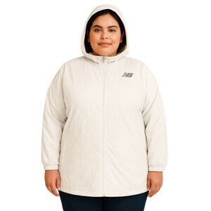 Jacket New Balance Coat Windbreaker White Hooded Hoodie Zip Up Women's 3X WOMANS